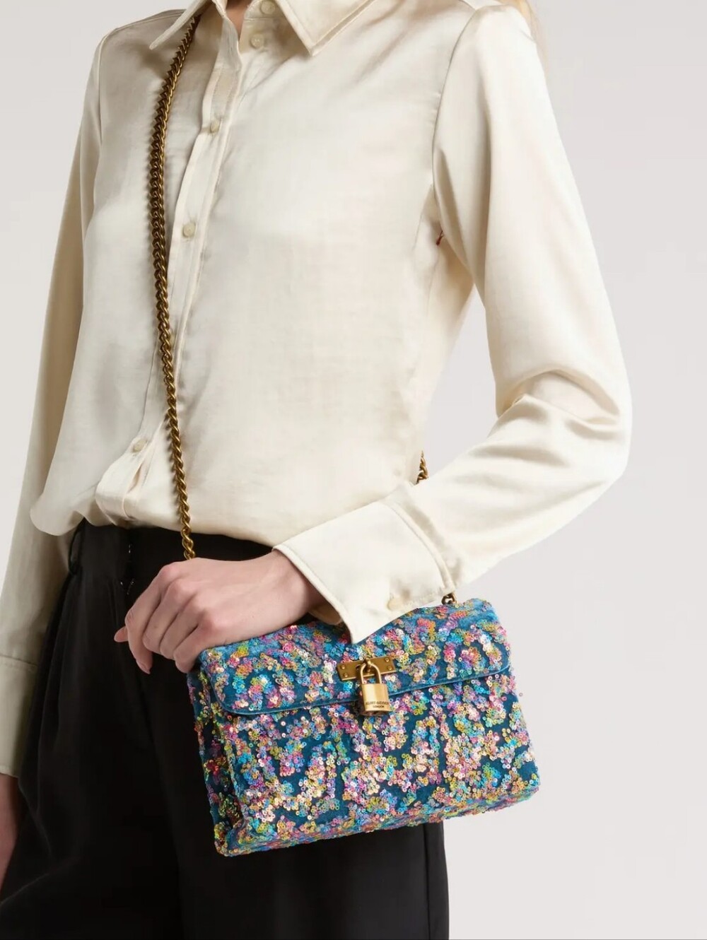 Kurt Geiger London Brixton Rainbow Sequin Crossbody Bag Blue Padlock